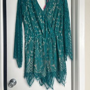 Teal Lace Romper